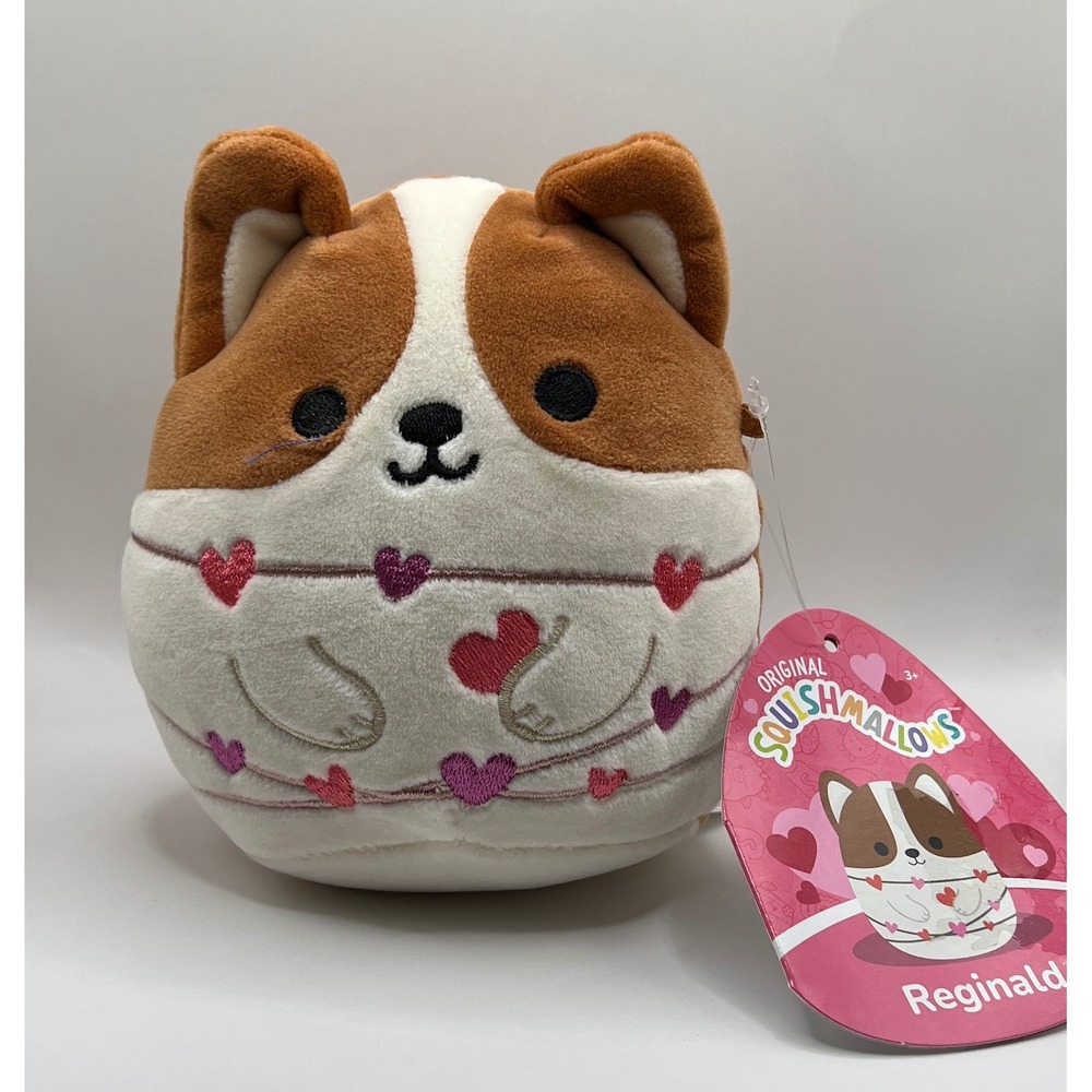 Squishmallows Reginald Corgi Plush 8" Brown White New Valentine Heart Lights Dog